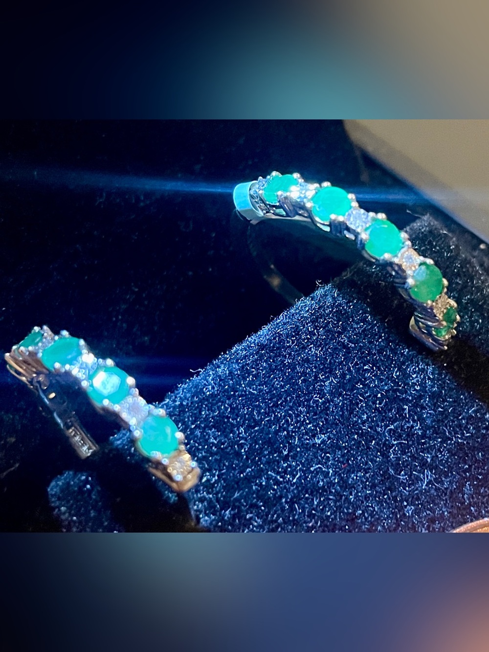 Effy Sterling Silver Diamond, Natural Emerald Hoop Earrings. NWT. Lovely! - Picture 2 of 7